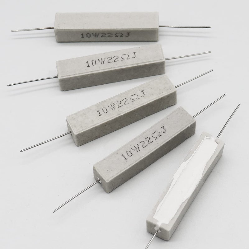 Dimlove 10W 22 5% Cement Resistor, 10 Pack, Axial Lead, White, 50x10x10mm, 15mm Lead, 0.8mm Diameter, Ceramic, Metal, Through-Hole Mount, Single Resistor - Image 4